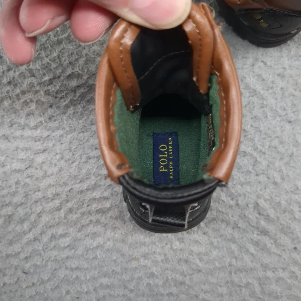 Polo Ralph Lauren Snow Boots Boys 5 Brown Duck Boot Zip Strap Winter Lined